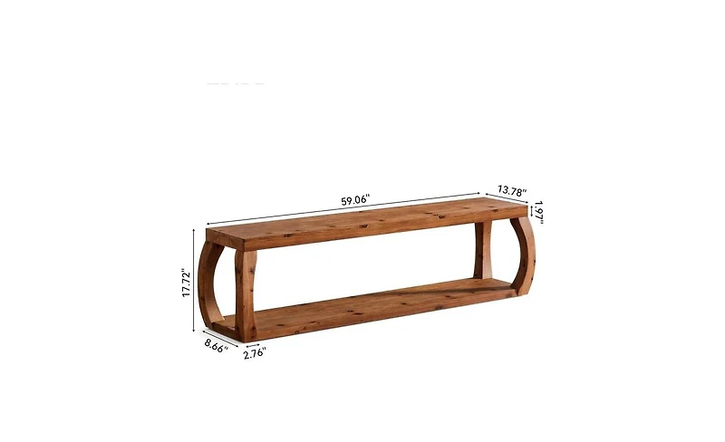 Slickblue 59" Solid Wood Entryway Bench with 2-Tier Shoe Storage