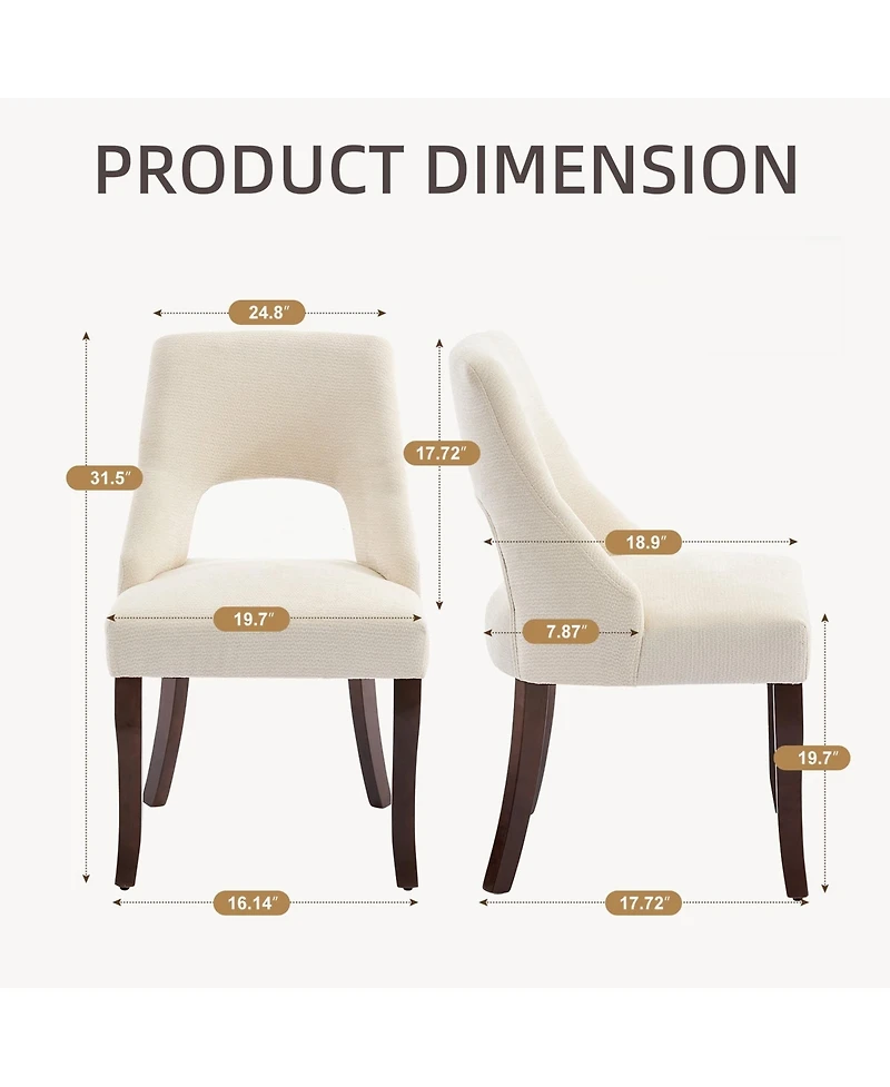 Maison Boucle Dining Chair Set Of 2 With Chenille Upholstery, Modern Kitchen Chairs, Tufted Club Side Curved Solid Legs