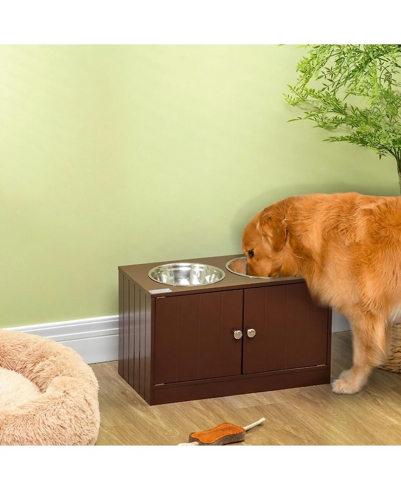 Ruie Elevated Dog Bowls Stand with Storage Cabinet and Magnetic Doors