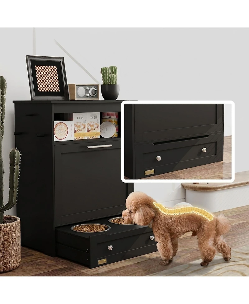 Ruie Pet Feeder Storage Cabinet with Raised Bowls and Food Compartment