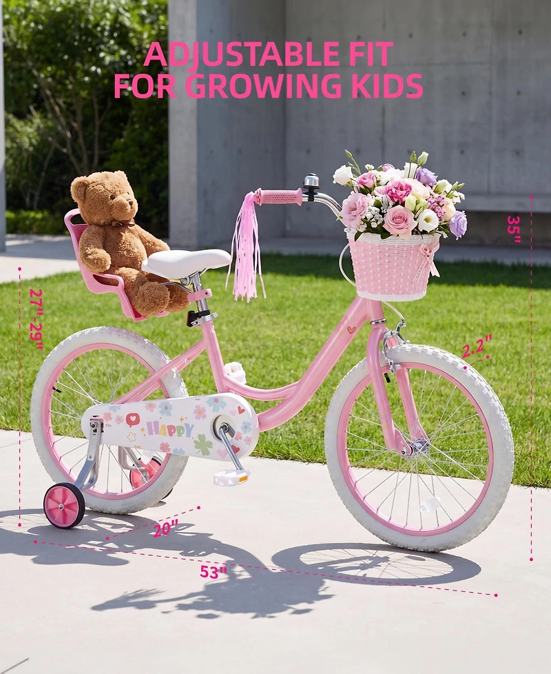 Sugift Kids Girls Bicycle with Front Basket, Doll Seat and Training Wheels