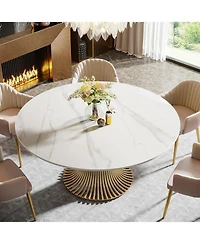 Tribesigns 59" Sintered Stone Round Dining Table for 6-8: Luxury table with steel pedestal for dining room, living room. (Table only)