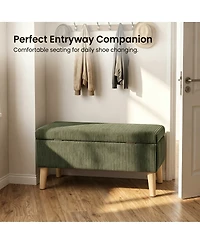 Streamdale Furniture 32" Corduroy Storage Ottoman Bench with Wooden Legs
