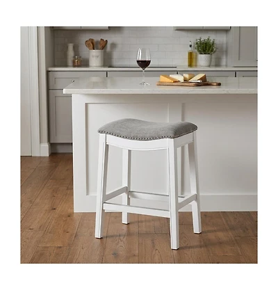 HomeRoots 26" Solid Wood and Linen Blend Backless Counter Height Bar Chair
