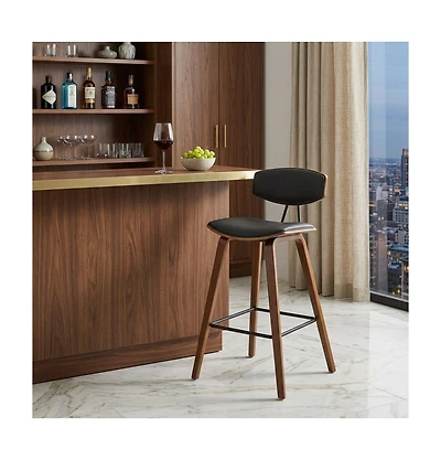 HomeRoots 29" Faux Leather and Iron Low Back Bar Height Bar Chair