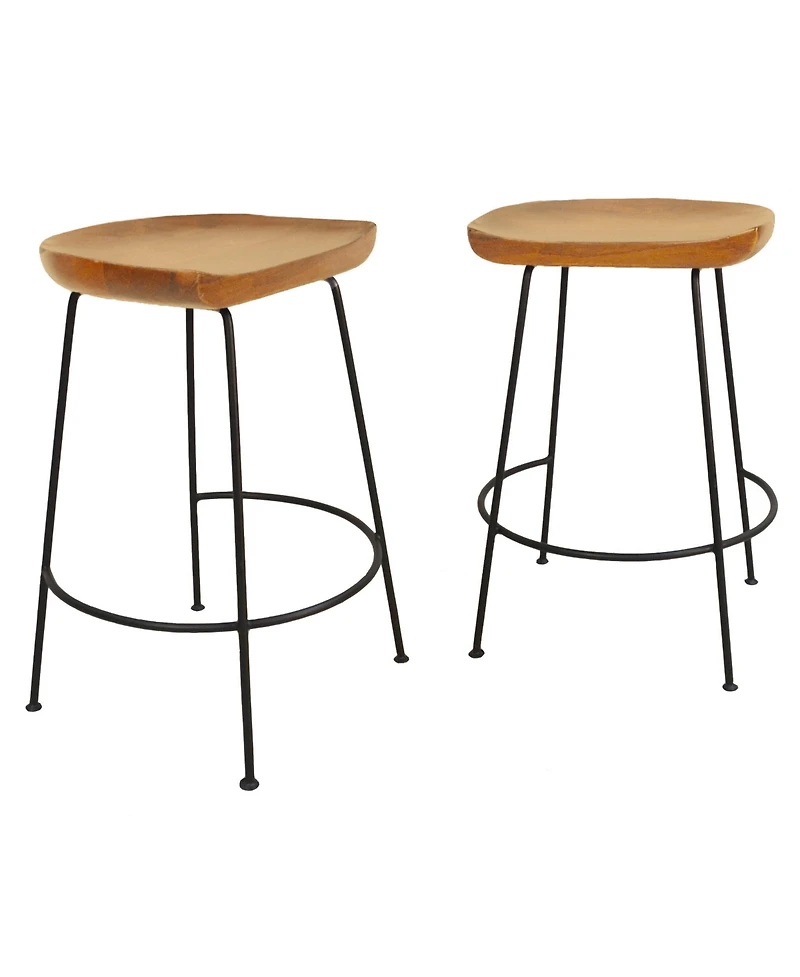 HomeRoots Set of Two 25" Solid Wood and Steel Backless Counter Height Bar Chairs