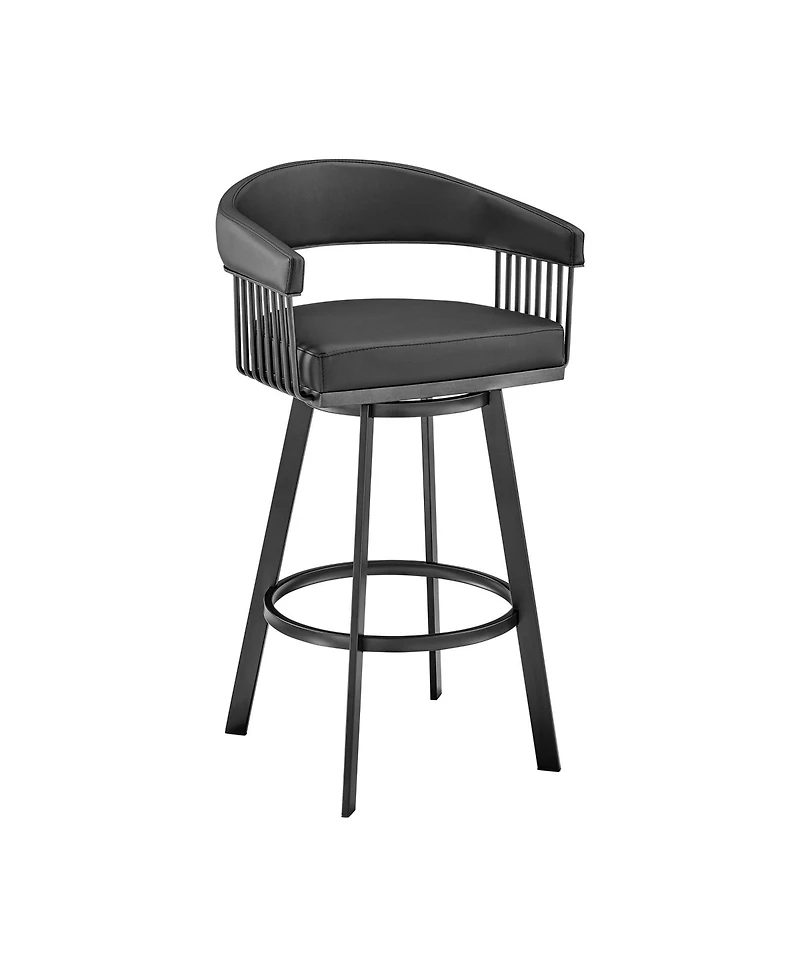 HomeRoots 26" Faux Leather and Iron Low Back Counter Height Swivel Bar Chair