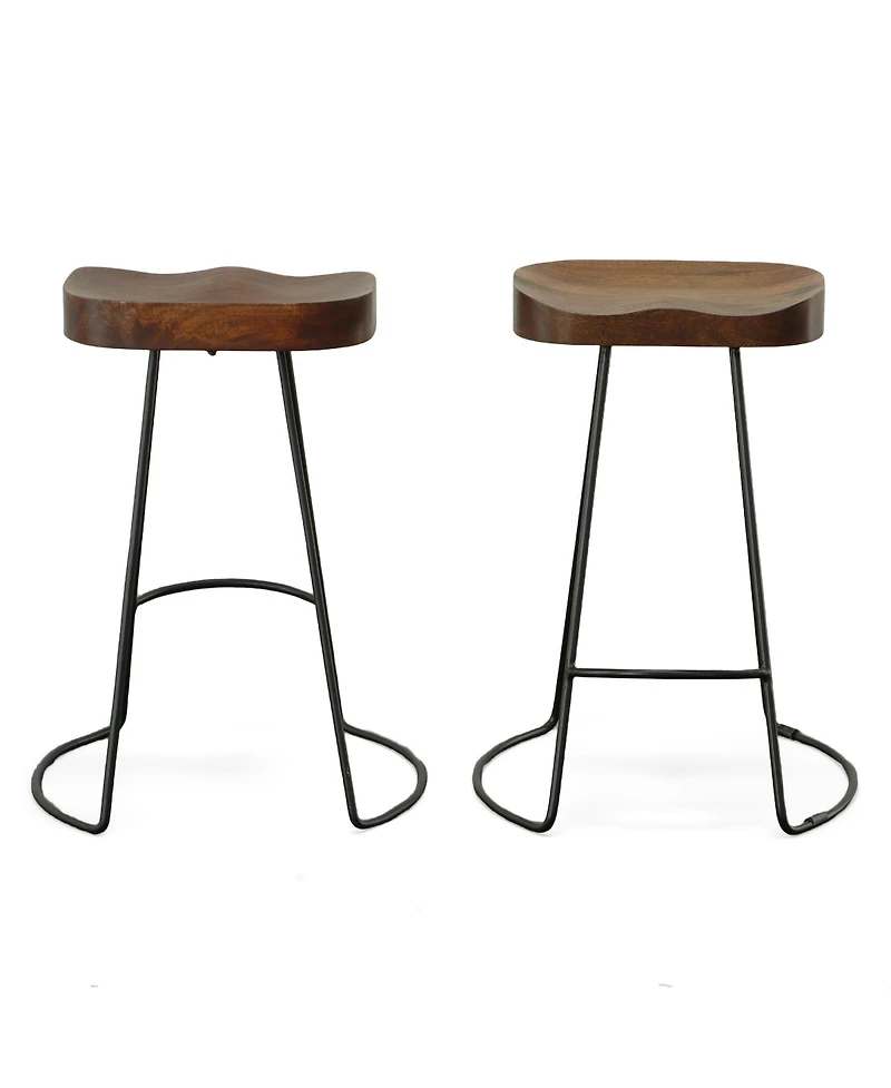 HomeRoots Set of Two 25" Solid Wood and Steel Backless Counter Height Bar Chairs