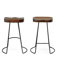 HomeRoots Set of Two 25" Solid Wood and Steel Backless Counter Height Bar Chairs