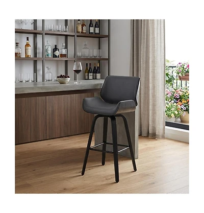 HomeRoots 30" Faux Leather and Iron Bar Height Swivel Bar Chair