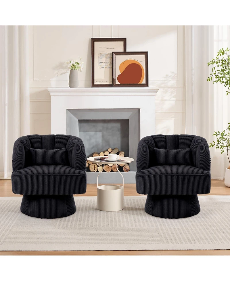 homfan 360degree(s) Swivel Barrel Chair Set of 2, Ultra-Plush Corduroy Seat with Cloud-Like Padding and Striped Backrest, Round Armchair