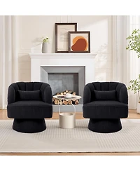homfan 360degree(s) Swivel Barrel Chair Set of 2, Ultra-Plush Corduroy Seat with Cloud-Like Padding and Striped Backrest, Round Armchair