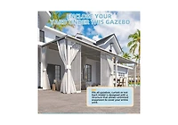 Aecojoy 10' x 10' Wall Mounted Hardtop Gazebo Lean to Metal Pergola with Curtains Netting Patio