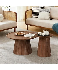 Streamdale Furniture Set of 2 Round Wooden Coffee Tables, Modern Walnut Finish