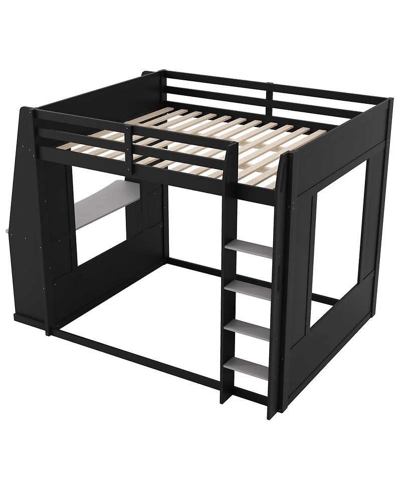 Streamdale Furniture Queen Size Wooden Gaming Bunk Bed with Desk, Storage