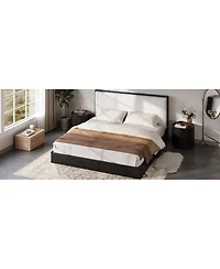 Streamdale Furniture Solid Wood Queen Platform Bed with Boucle Upholstered Headboard