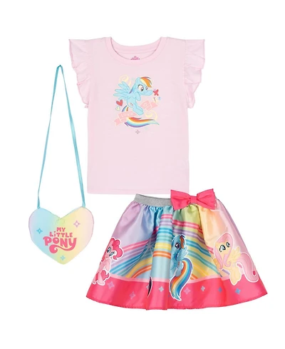 My Little Pony Girls' 5-12 Satin Skirt and Top Set with Bag