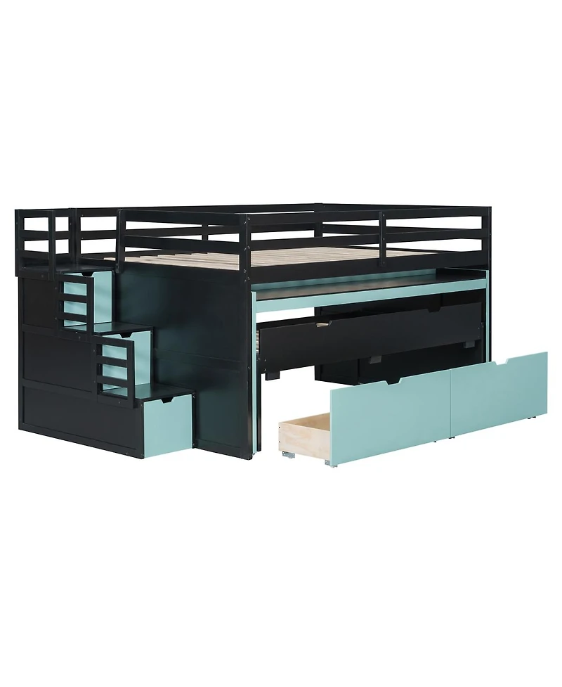 Streamdale Furniture Full Xl Loft Bed with Desk, Trundle, Storage Steps