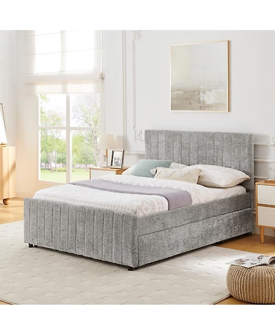 Streamdale Furniture Full Size Vertical Striped Upholstered Pull-out Trundle Bed