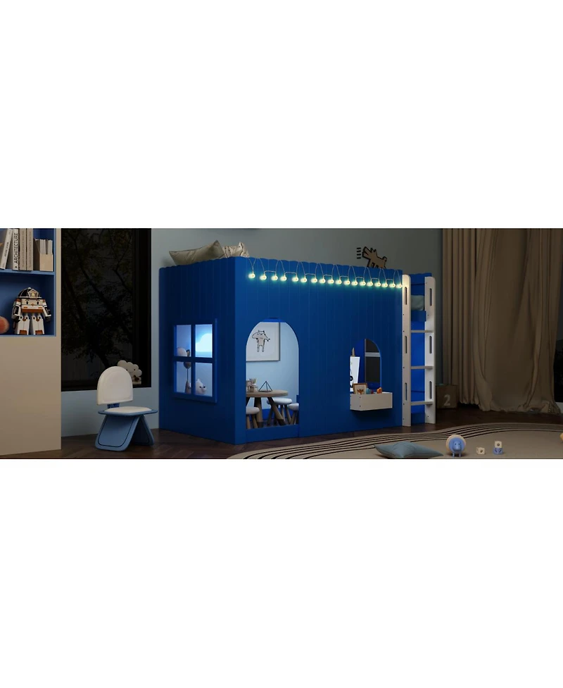 Streamdale Furniture Twin Size Kids Loft Bed with Warm Led Light String