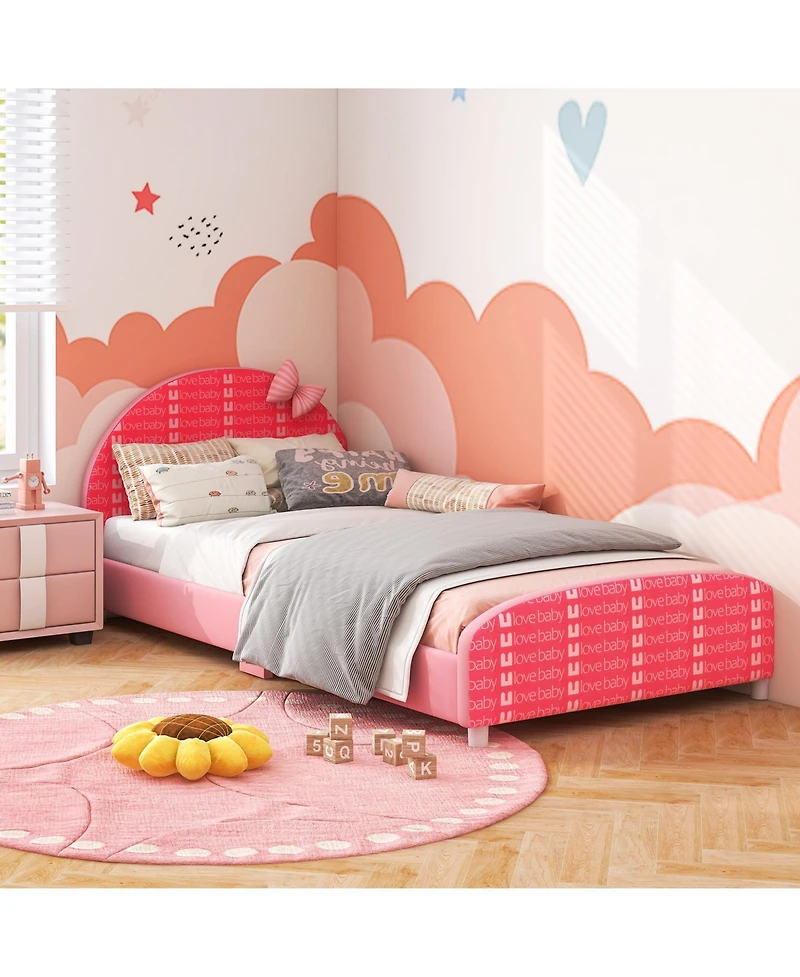 Gouun Wood Upholstered Twin Bed Platform with Slat Support