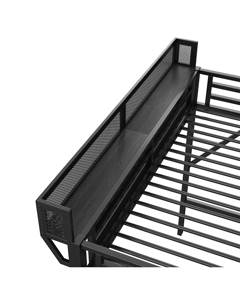 Streamdale Furniture Twin Size Metal Loft Bed with Stairs, Storage Shelves, and Wardrobe