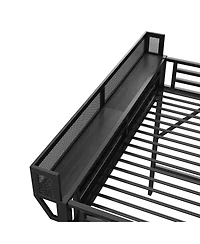 Streamdale Furniture Twin Size Metal Loft Bed with Stairs, Storage Shelves, and Wardrobe