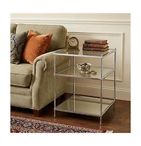 HomeRoots 27" Silver Mirrored Glass And Iron End Table With Shelf