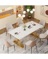 Tribesigns 63' Dinning Table,for 4-6,Luxrious Design,Faux Marble Tabletop,Sleek Metal Legs,Ideal for Kitchens.No chairs attached