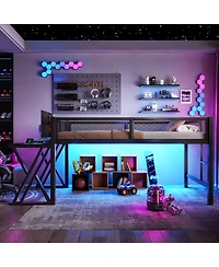 Streamdale Furniture Twin Xl Gaming Loft Bed with Desk, Led Lights, Usb Ports and Staircase