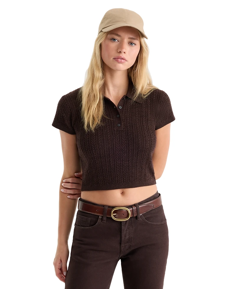 Good American Women's Polo Collar Short-Sleeve Top
