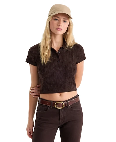 Good American Women's Polo Collar Short-Sleeve Top