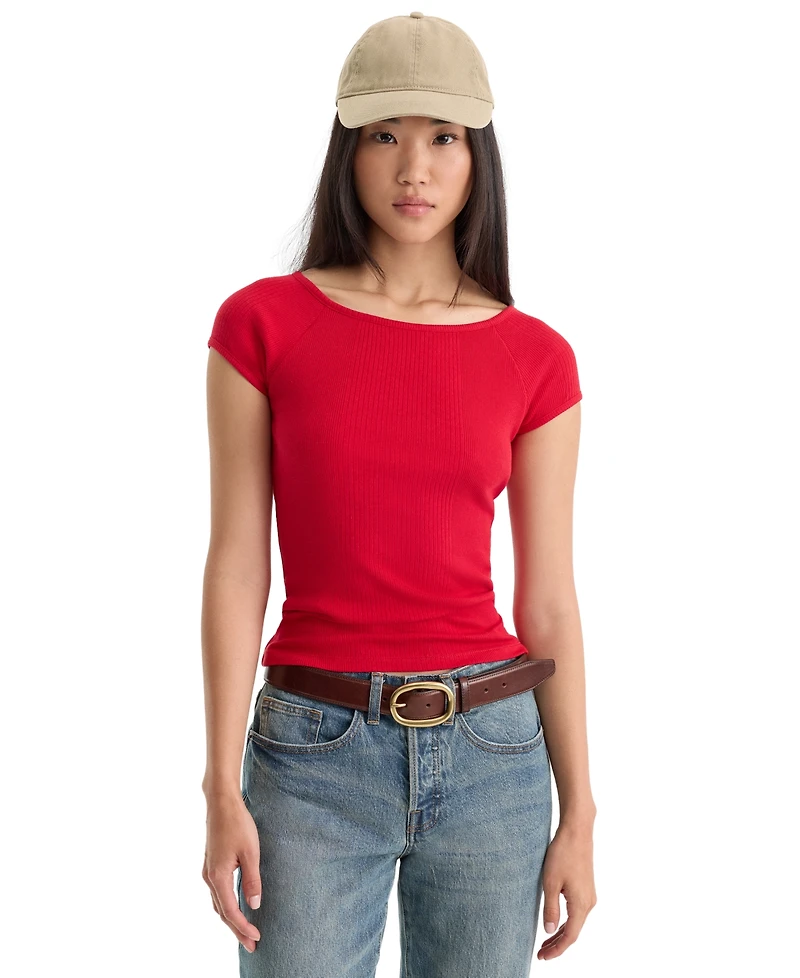 Good American Women's Collarless Short-Sleeve Cotton Top