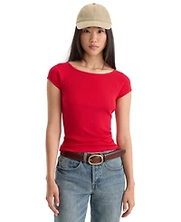 Good American Women's Collarless Short-Sleeve Cotton Top