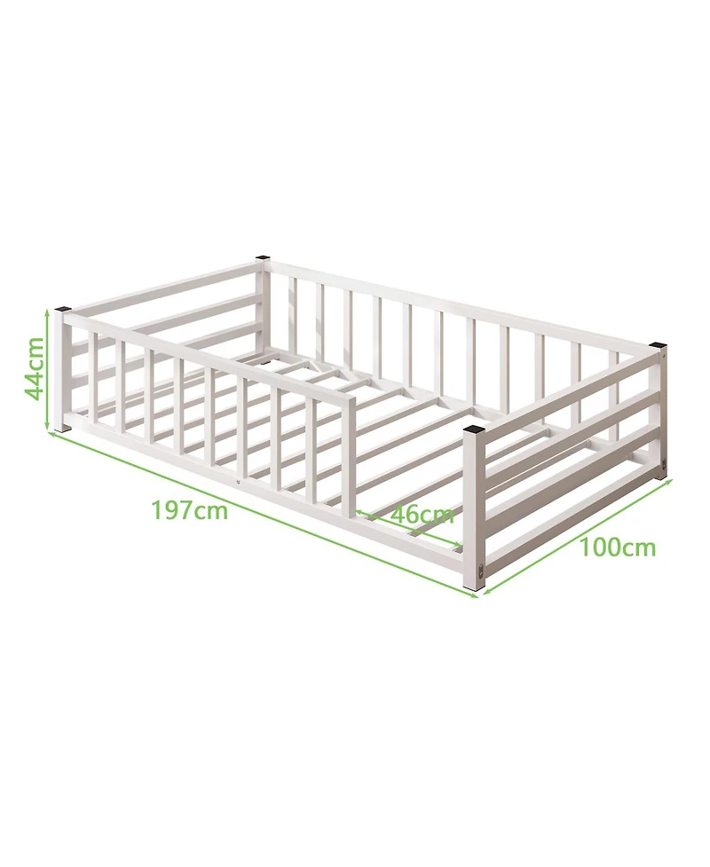 Streamdale Furniture Twin Size Metal Floor Bed with Guardrails