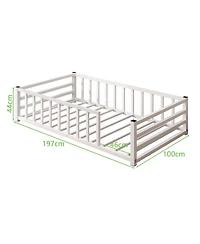 Streamdale Furniture Twin Size Metal Floor Bed with Guardrails