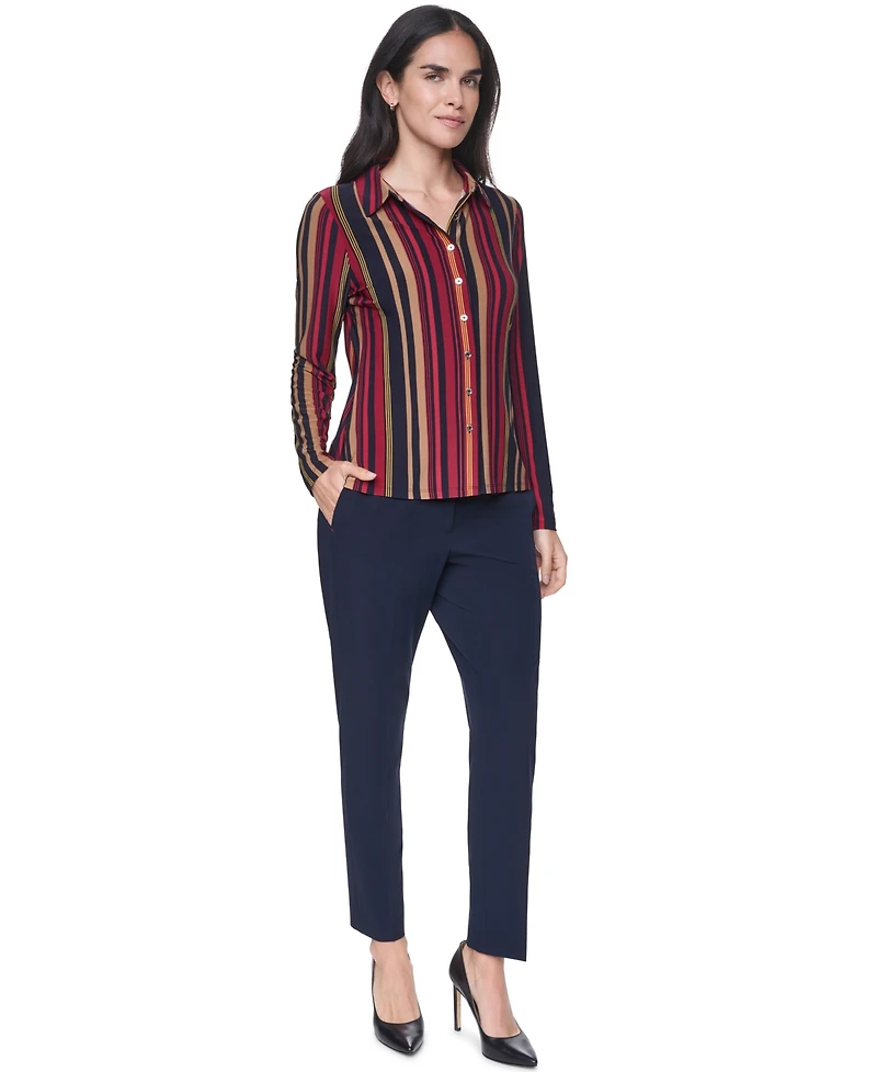 Tommy Hilfiger Women's Long-Sleeve Striped Knit Button-Up Top