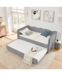 Streamdale Furniture Gingham Upholstered 3-in-1 Twin Daybed with Trundle and Storage