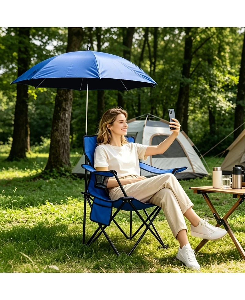 Zeny Camping Chair with Umbrella Lightweight Foldable Outdoor Cup Holder Detachable Sun Canopy Carrying Bag