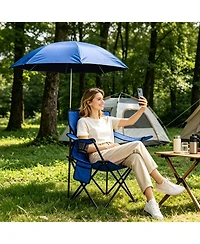 Zeny Camping Chair with Umbrella Lightweight Foldable Outdoor Cup Holder Detachable Sun Canopy Carrying Bag