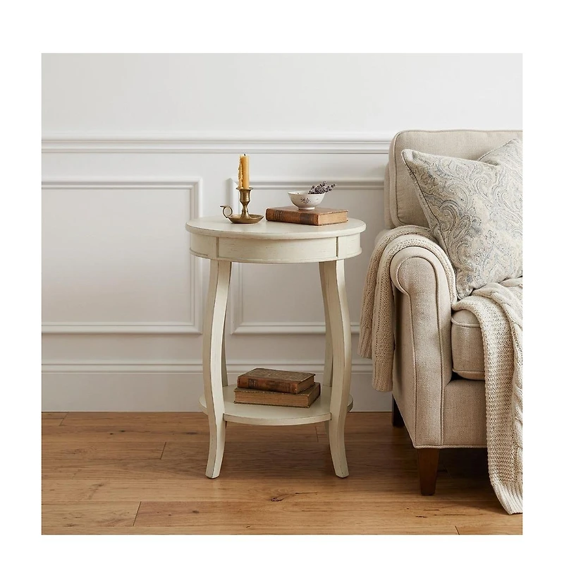 HomeRoots 24" Solid Wood Round End Table With Shelf