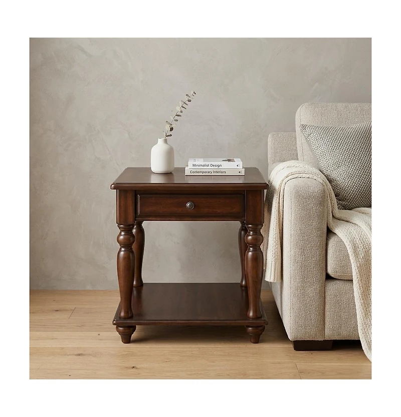 HomeRoots 24" Manufactured Wood Rectangular End Table With Drawer And Shelf