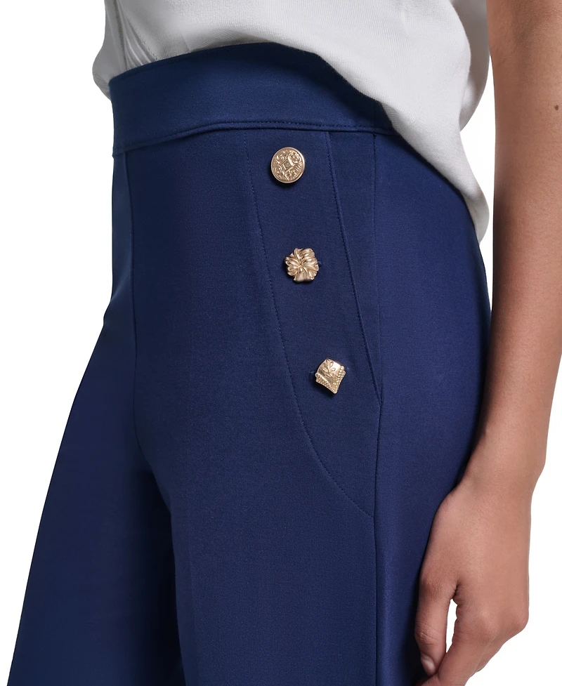 Karl Lagerfeld Paris Women's Side-Button Wide-Leg Ponte Pants