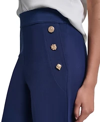 Karl Lagerfeld Paris Women's Side-Button Wide-Leg Ponte Pants