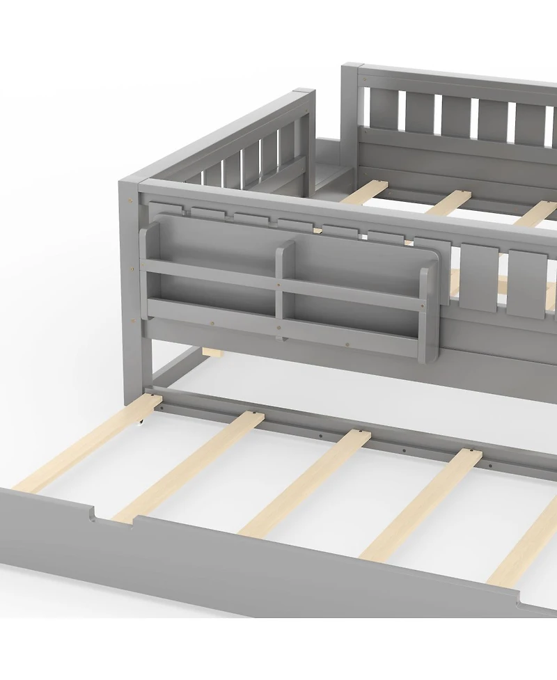 Streamdale Furniture Queen Bed with Bookshelves, Staircase, Safety Rails, and Trundle