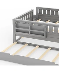 Streamdale Furniture Queen Bed with Bookshelves, Staircase, Safety Rails, and Trundle