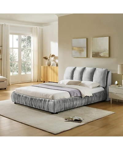 Streamdale Furniture Queen Size Upholstered Bed Frame with Segmented Velvet Headboard