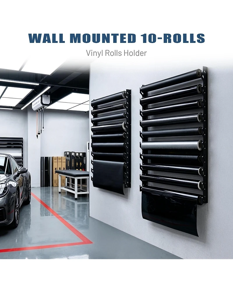 Yescom Wall Mount Vinyl Roll Holder Storage Rack 10 Rolls Metal Craft Organizer for Transfer Paper (2 Brackets, Rods Not Included)