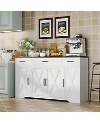 homfan 55" Buffet Cabinet 3 Drawers and 4 Doors, Farmhouse Sideboard with Adjustable Shelves, Coffee Bar for Kitchen and Dining