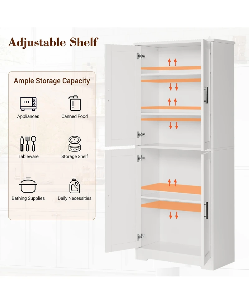 homfan Kitchen Pantry Cabinet 70" Tall Storage with Doors and Adjustable Shelves, Freestanding Cupboard for Living Room and Dining Room